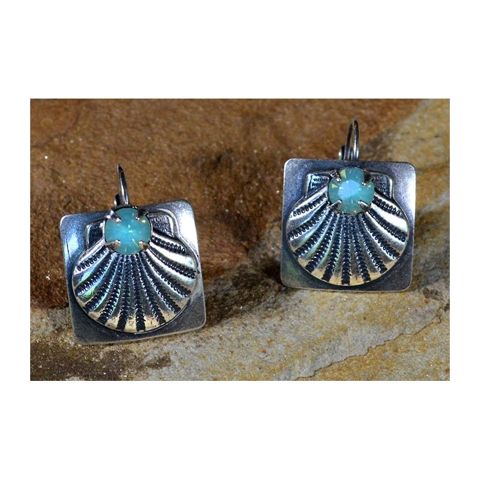 EC-024 Earrings Scallop Shell on Square $65 at Hunter Wolff Gallery